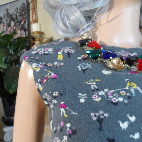 Moschino CheapandChic Gray Multi Printed Wool Blend Sheath Dress Size S - Picture 9 of 16